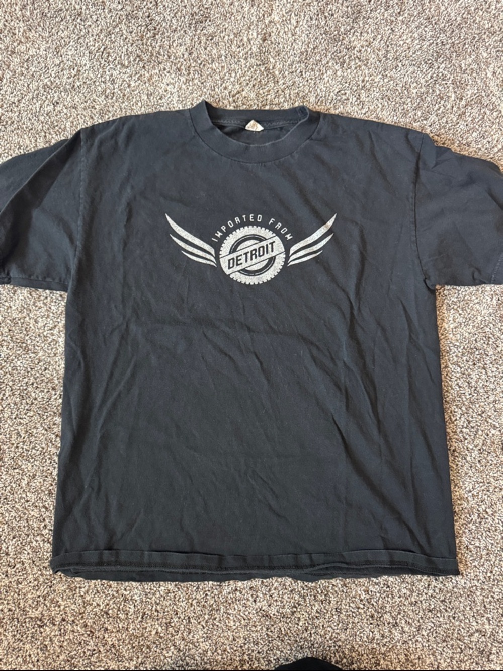 Gildan Black Tee with Silver Detroit Wing Graphic